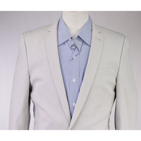 ASOS Light Putty Gray Seersucker Patch Pocket Slim Fit Blazer Jacket 38S - Picture 3 of 8